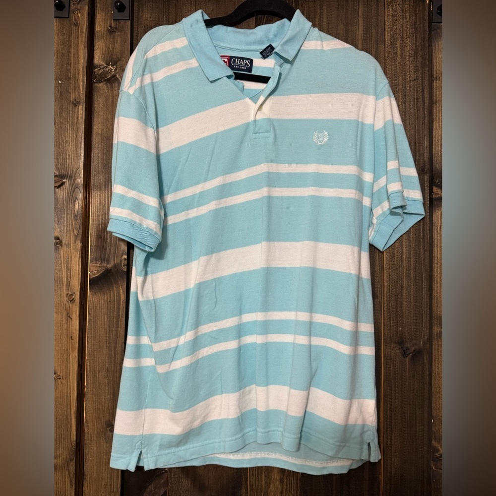 Chaps Men's Aqua and White Polo Shirt